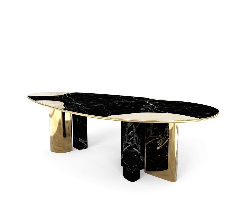 Ophelia Nero Marquina & Gold Dining Table by Boca do Lobo featuring black marble, polished gold details, and refined contemporary craftsmanship – modern dining tables