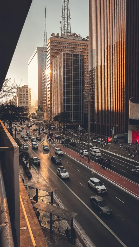 Street-level view of Avenida Paulista skyscrapers at sunset in São Paulo -the best places to live in brazil