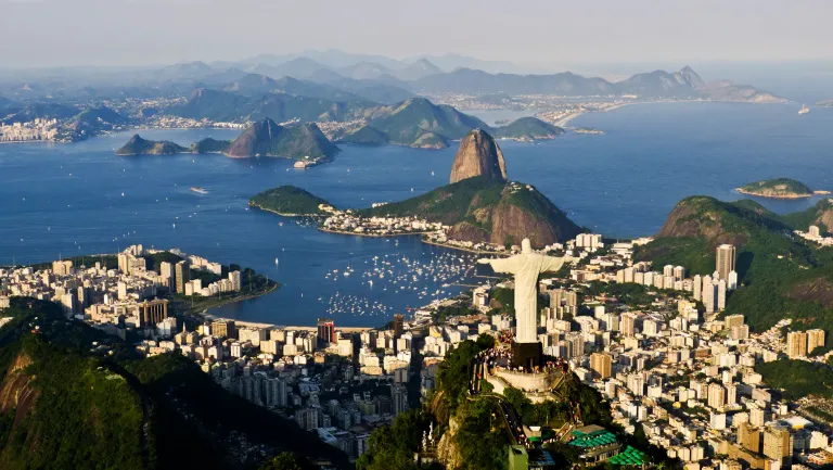 Aerial view of Rio de Janeiro with Christ the Redeemer, Sugarloaf Mountain and Guanabara Bay -the best places to live in brazil