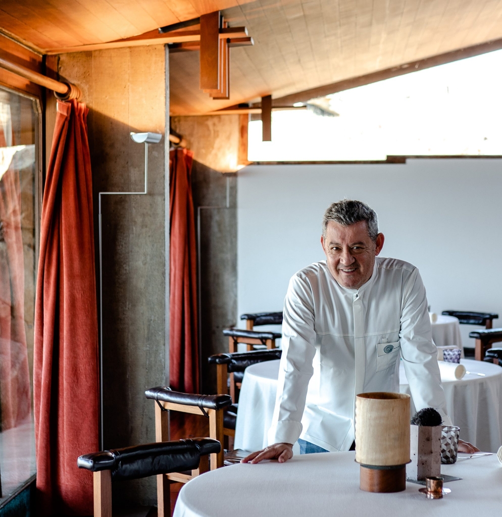 Michelin Experiences in Portugal – Chef Rui Paula inside Casa de Chá da Boa Nova restaurant showcasing Portuguese Michelin-starred gastronomy and elegant interior design