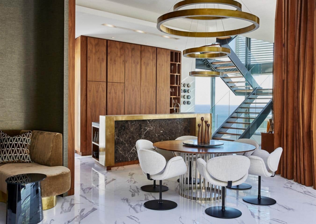 City Heights — Cape Town, Custom furniture, precious marble, walnut and patinated brass