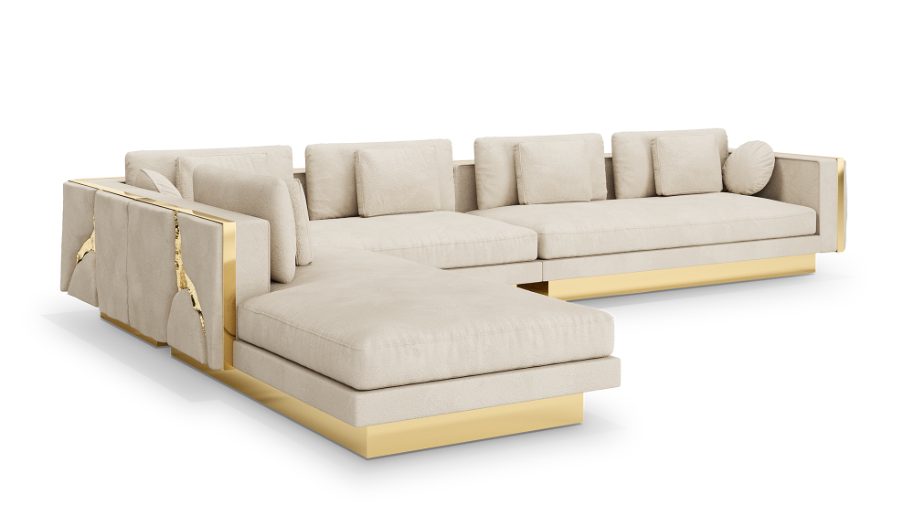 luxury home in L.A.- cream sofa with gold details