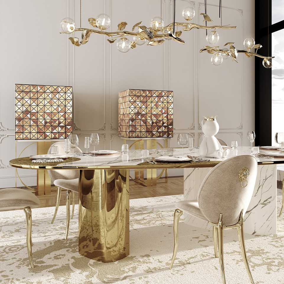 Curated High-Concept Interior with Gilded Geometric Statements by Boca do Lobo