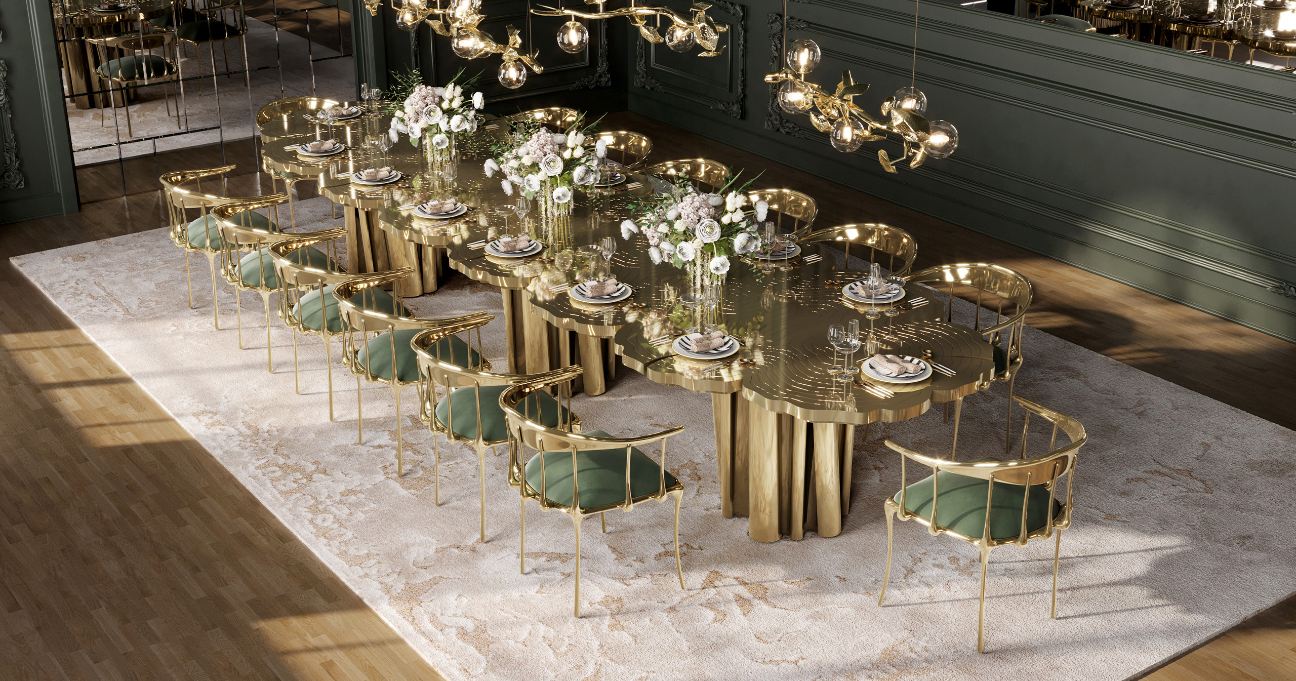 Elite Contemporary Emerald and Gold Dining Room by Boca do Lobo