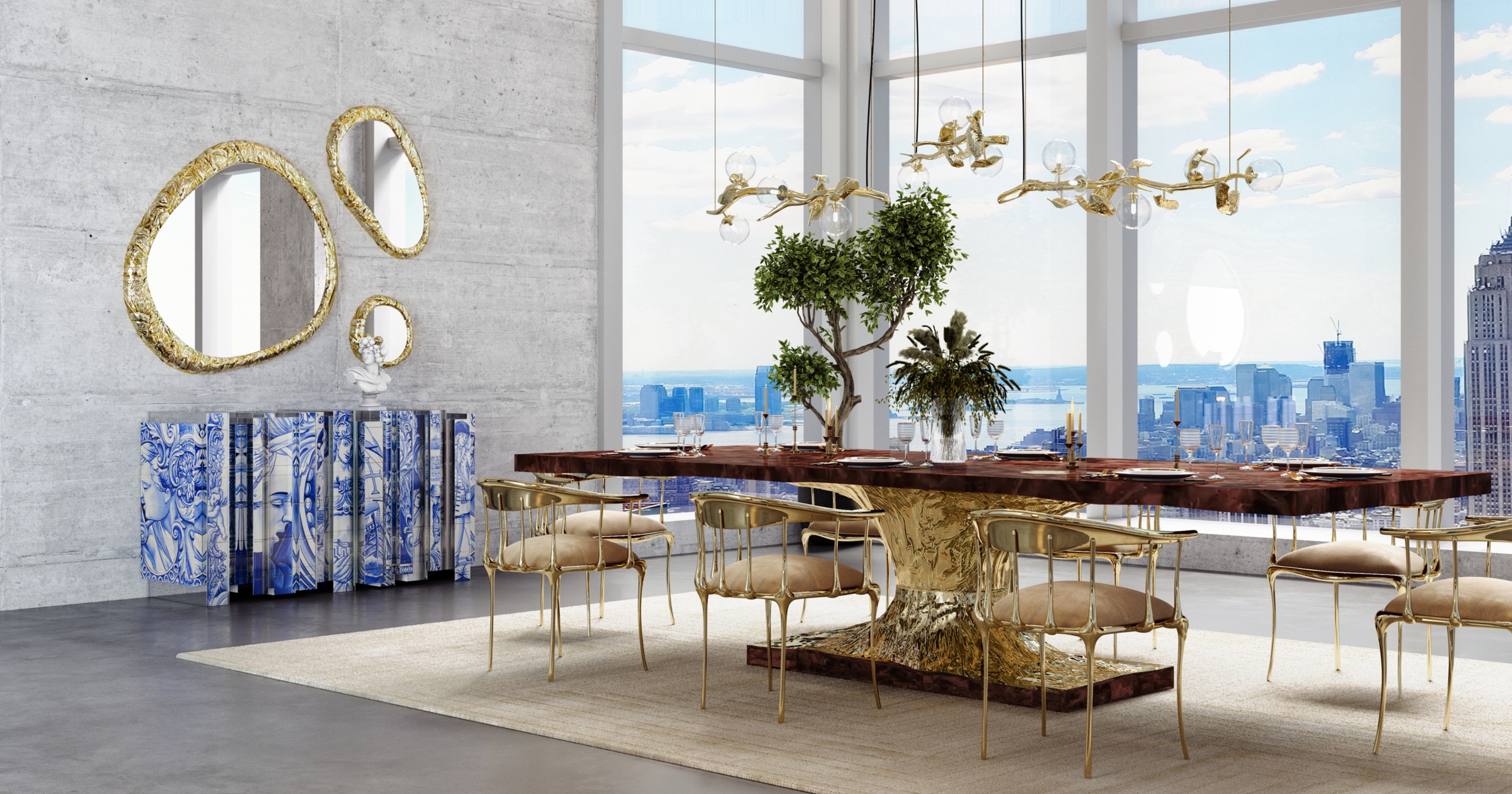 Luxury Dining Room with Iconic Furniture and City Views