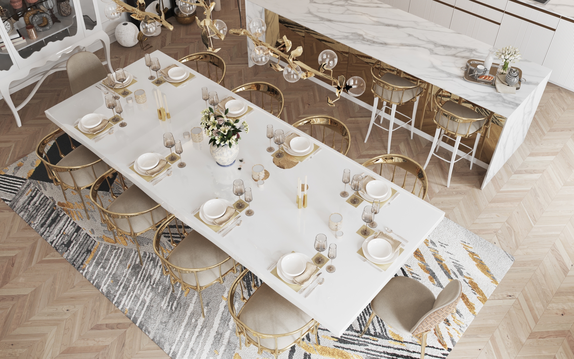 White and Gold Dining Set by Boca do Lobo