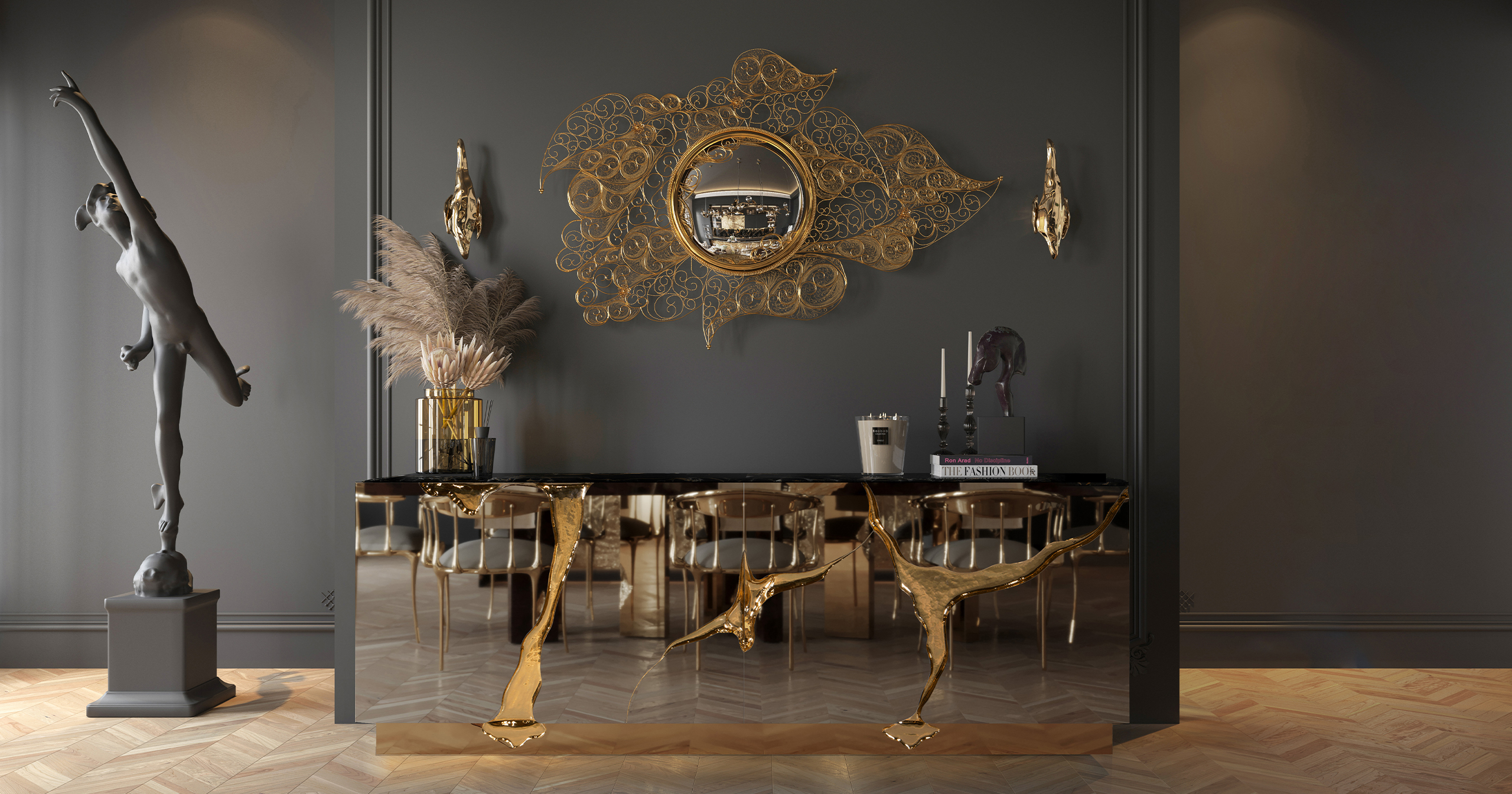 A Masterclass in Gilded Reflections and Midnight Shadows by Boca do Lobo