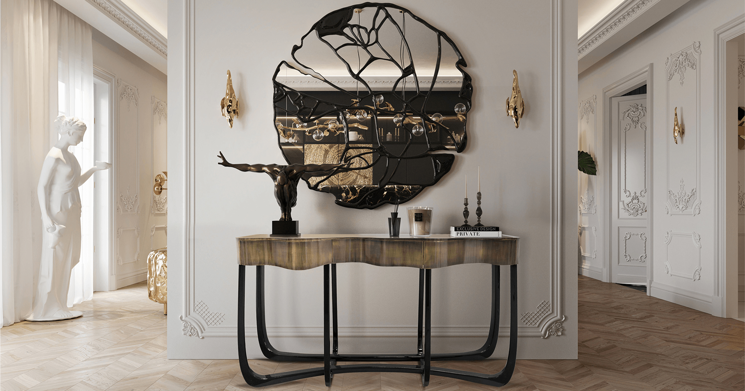 Curated Contemporary Luxury with Sinuous Console and Glance Mirror by Boca do Lobo