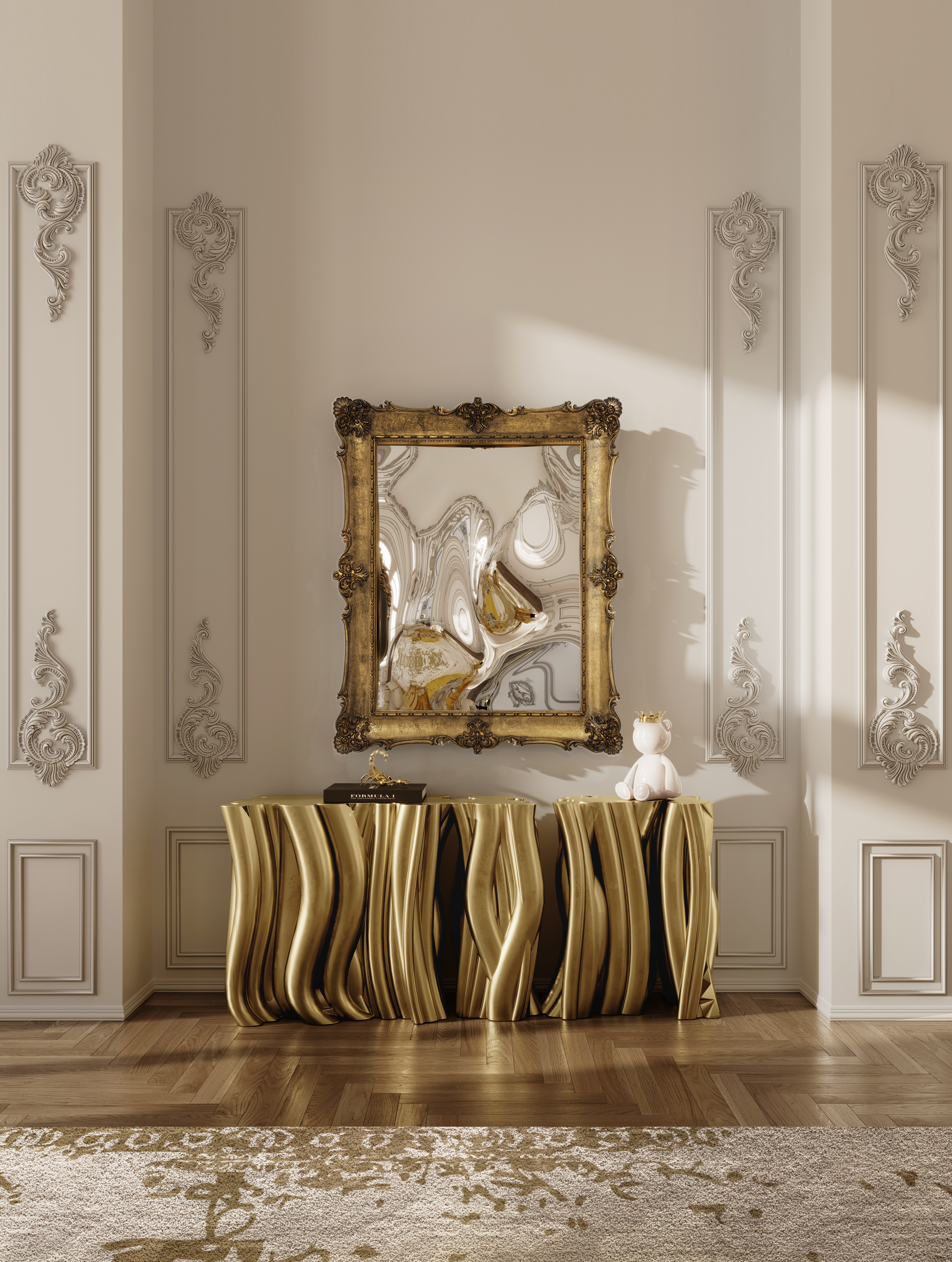 Luxury Entryway with Monochrome Console by Boca do Lobo