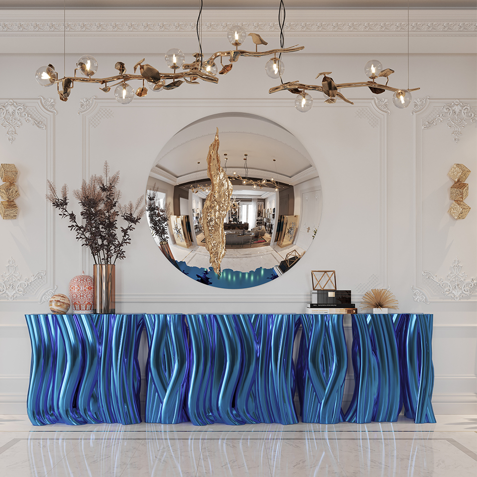 Modern Electric Blue and Golden Reflections by Boca do Lobo