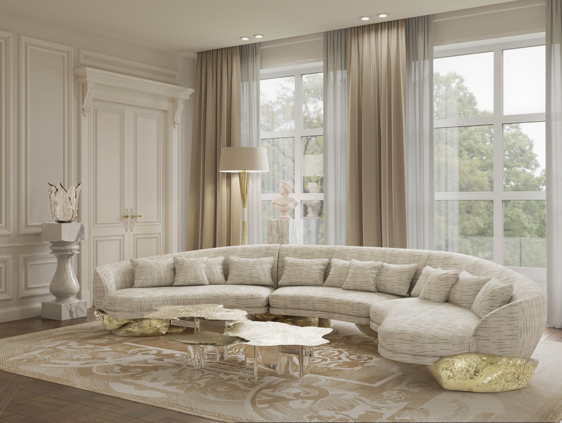 Gold Detailed with Neutral Tones Living Space by Boca do Lobo