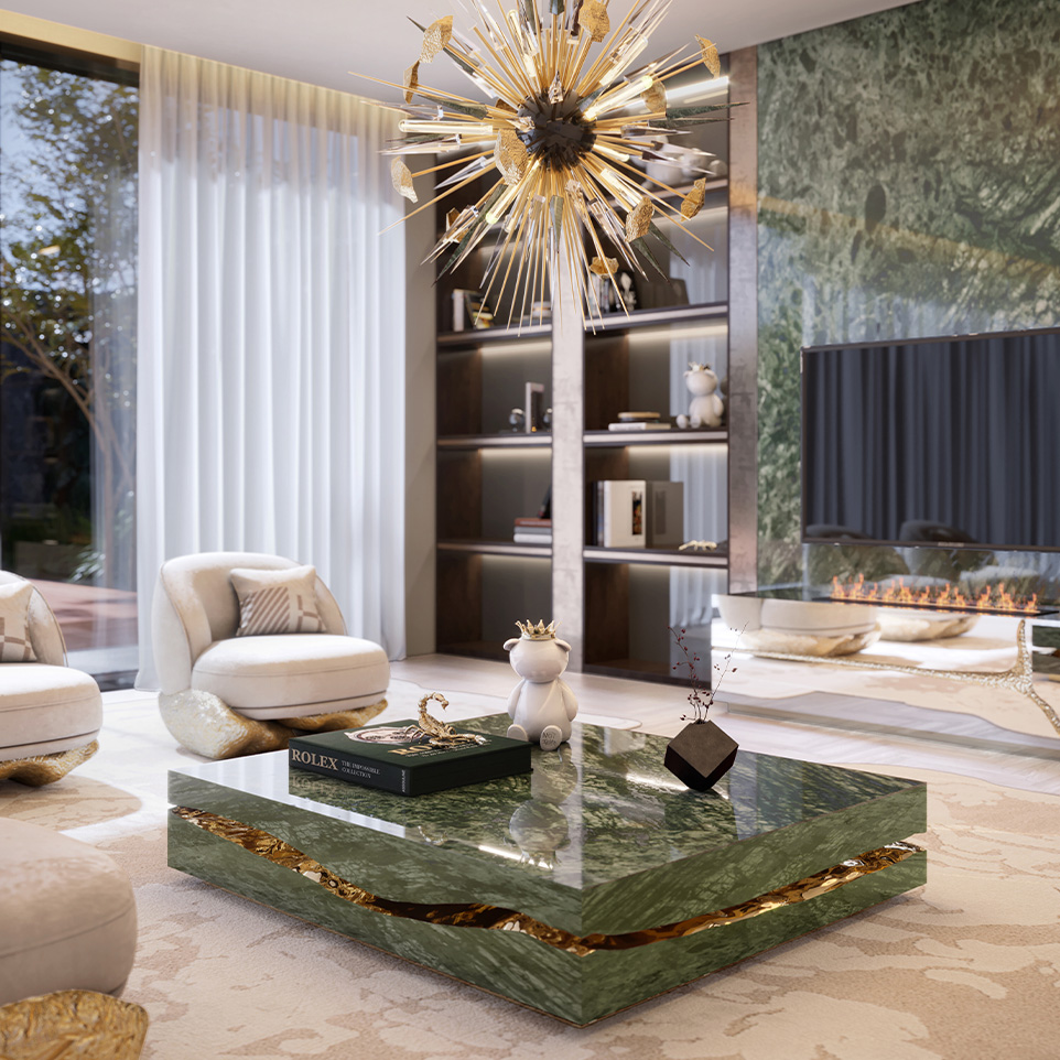 Green Marble Center Table with Exclusive Guatemala Stone by Boca do Lobo