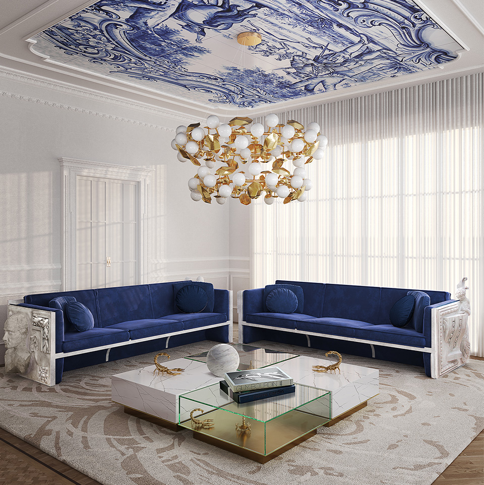 Luxury Blue Velvet Living Room by Boca do Lobo