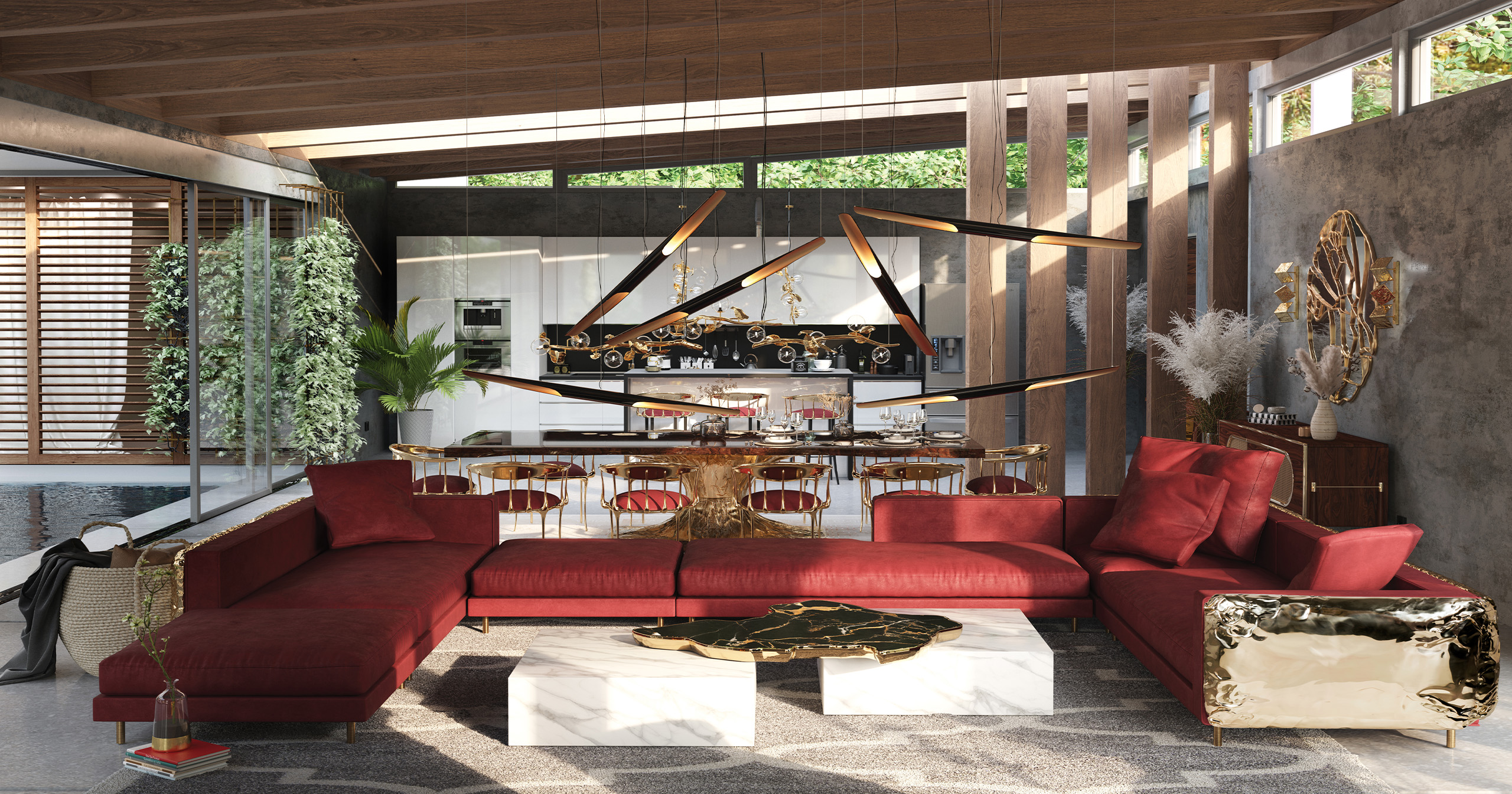 Red Luxury Living Room and Bold Contemporary Design by Boca do Lobo