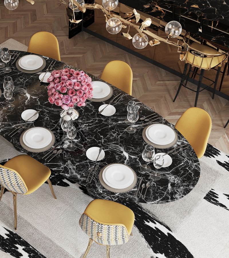 Pietra Oval Nero Marquina Contemporary Dining Table