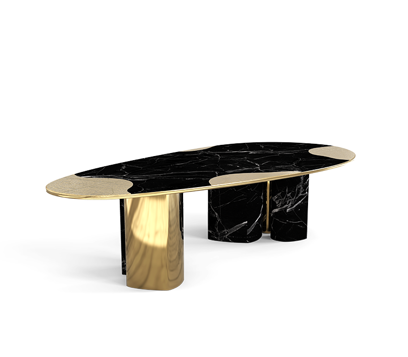 Ophelia Nero Marquina And Gold Dining Table mobile image 2