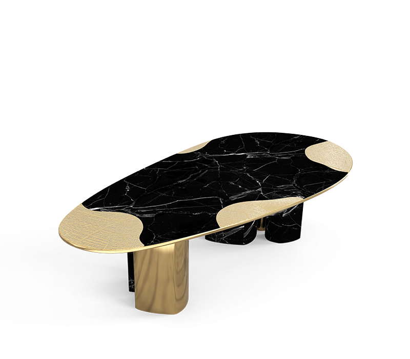 Ophelia Nero Marquina And Gold Dining Table mobile image 3