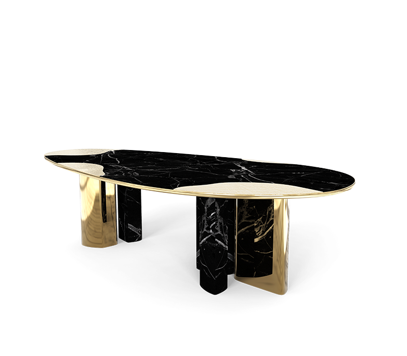 Ophelia Nero Marquina And Gold Dining Table mobile image 4