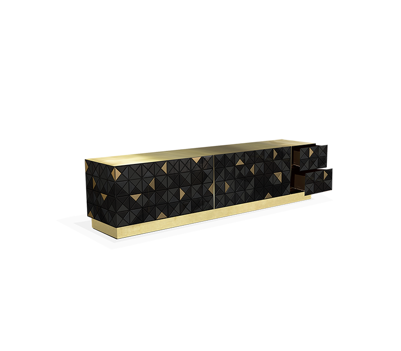 Pixel Black Gold Tv Cabinet mobile image 3