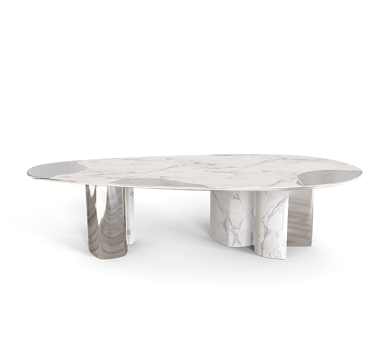 Ophelia Carrara Marble And Silver Dining Table mobile image 1