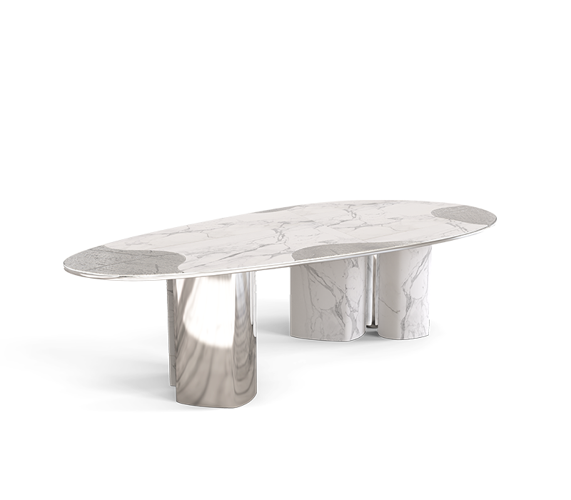 Ophelia Carrara Marble And Silver Dining Table mobile image 2