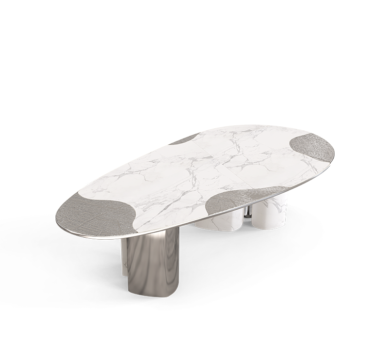 Ophelia Carrara Marble And Silver Dining Table mobile image 3