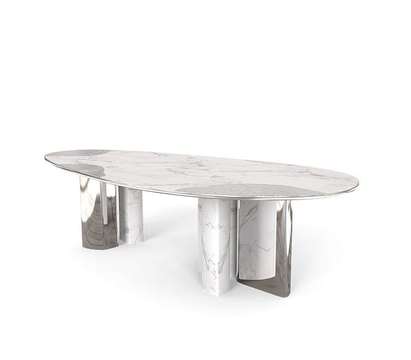 Ophelia Carrara Marble And Silver Dining Table mobile image 4