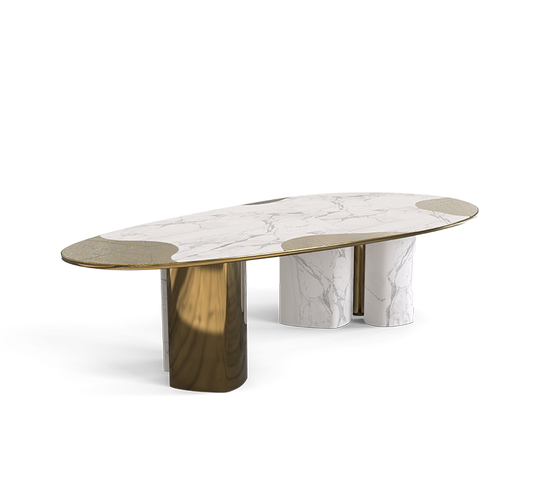 Ophelia Carrara Marble And Patina Dining Table mobile image 2