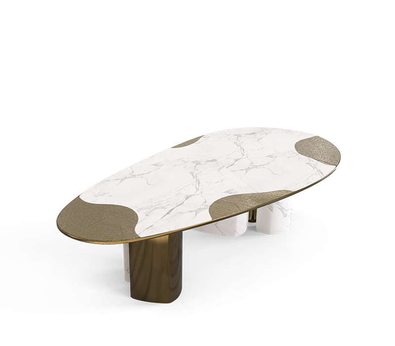 Ophelia Carrara Marble And Patina Dining Table mobile image 3
