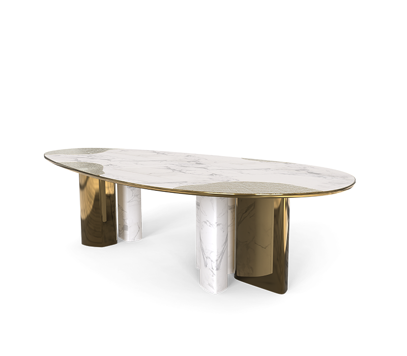Ophelia Carrara Marble And Patina Dining Table mobile image 4
