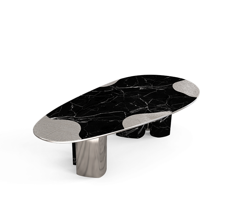 Ophelia Nero Marquina Marble And Silver Dining Table mobile image 3