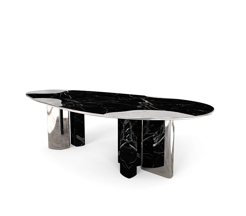 Ophelia Nero Marquina Marble And Silver Dining Table mobile image 4