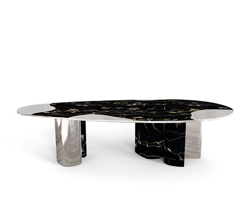 Ophelia Portoro Marble And Silver Dining Table mobile image 1