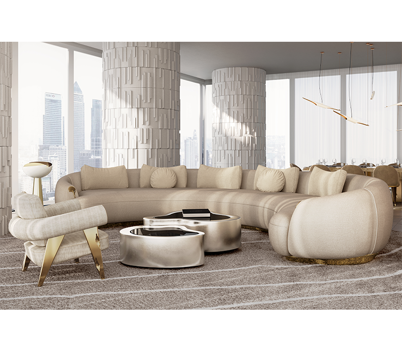 Soleil Cream Curved Sofa mobile image 18