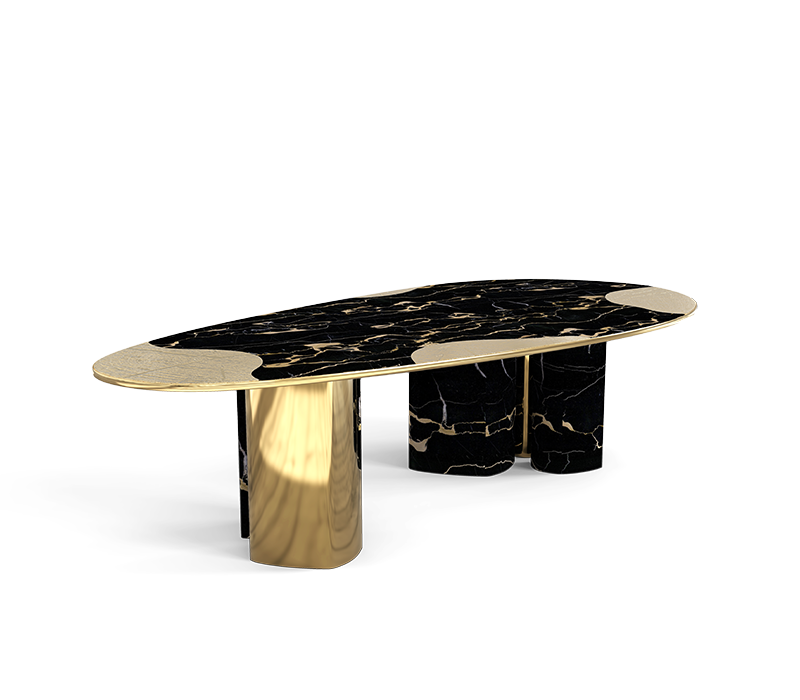 Ophelia Portoro Marble And Gold Dining Table mobile image 2
