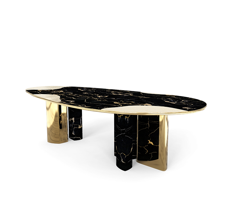 Ophelia Portoro Marble And Gold Dining Table mobile image 4
