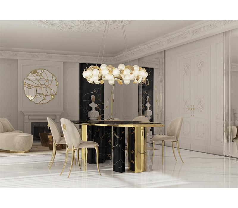 Ophelia Portoro Marble And Gold Dining Table mobile image 8