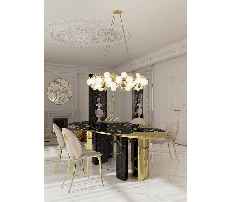 Ophelia Portoro Marble And Gold Dining Table mobile image 9