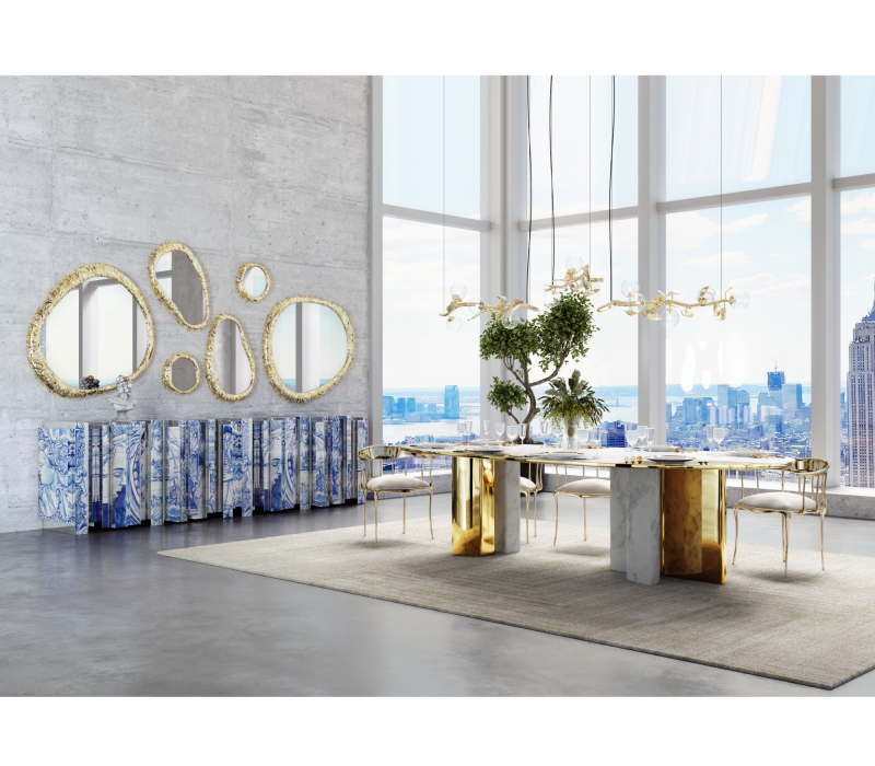 Ophelia Carrara Marble And Gold Dining Table mobile image 10