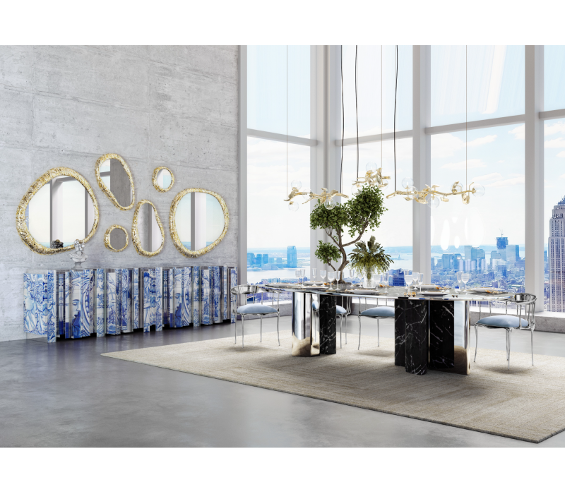 Ophelia Nero Marquina Marble And Silver Dining Table mobile image 7