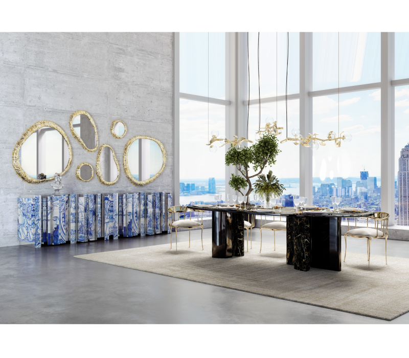 Ophelia Portoro Marble And Black Dining Table mobile image 7