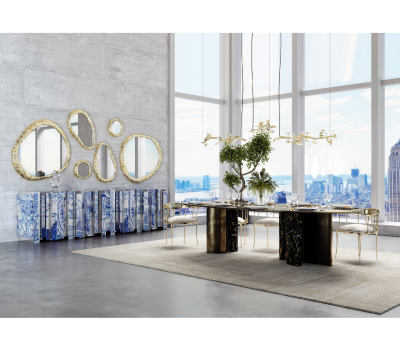 Ophelia Portoro Marble And Patina Dining Table mobile image 7