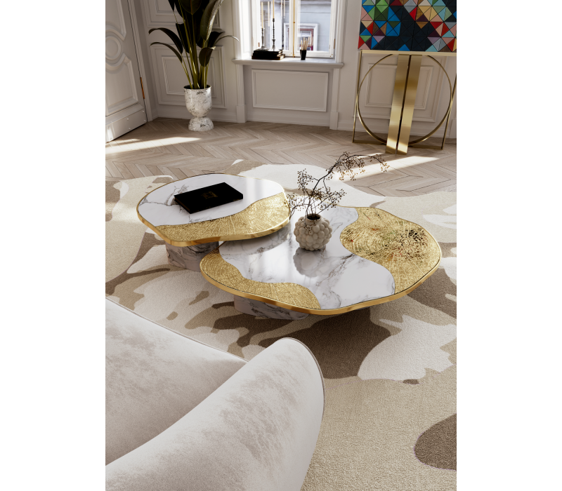 Ophelia Calacatta Marble And Gold Center Table mobile image 7