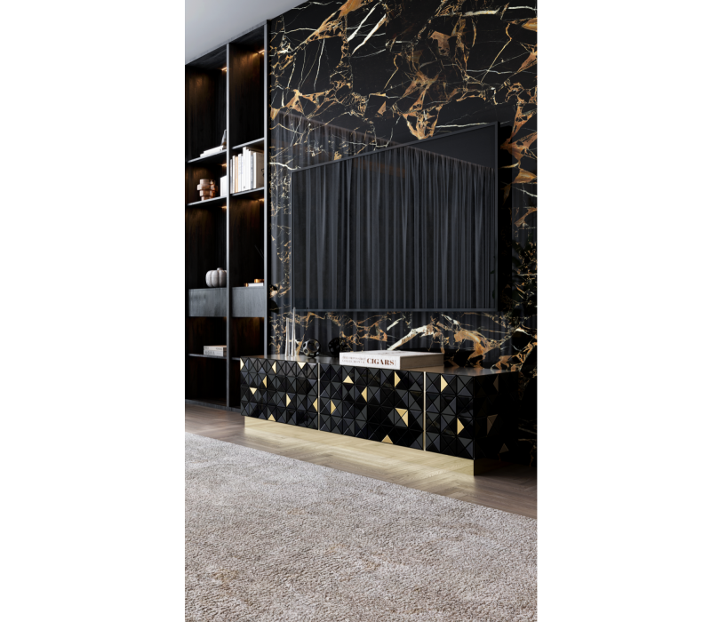 Pixel Black Gold Tv Cabinet mobile image 6