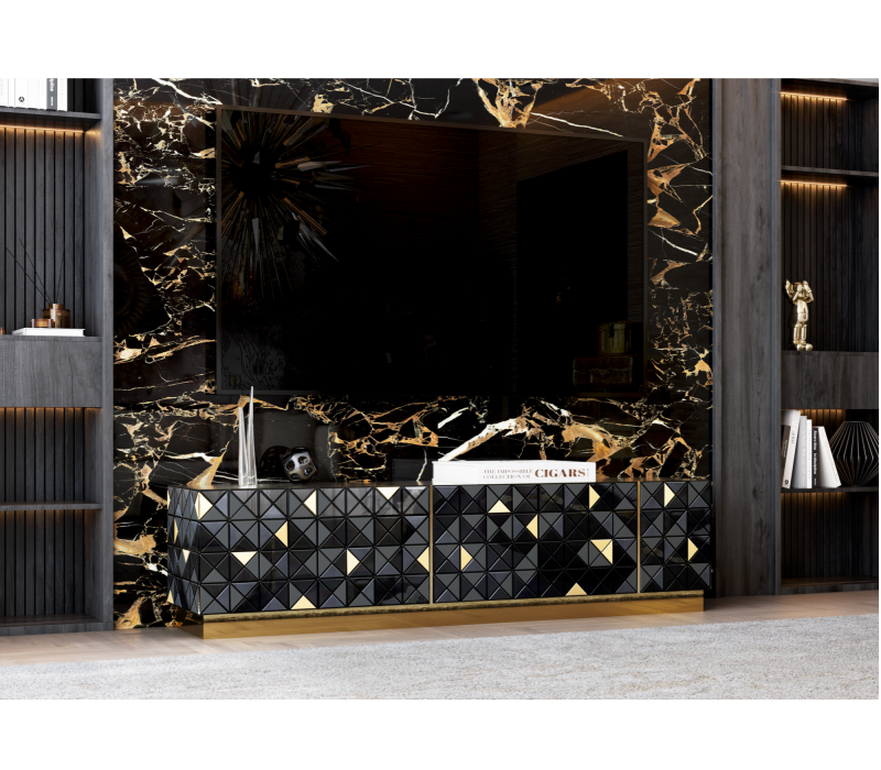 Pixel Black Gold Tv Cabinet mobile image 7