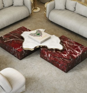Navarra Rosso Levanto and Carrara Marble Center Table