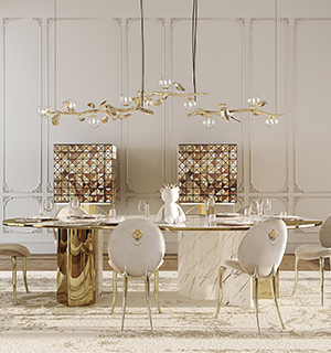 Ophelia Carrara Marble and Gold Dining Table