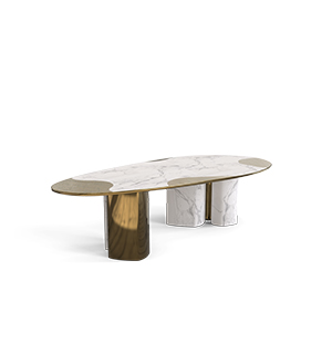 Ophelia Carrara Marble and Patina Dining Table