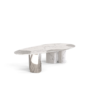 Ophelia Carrara Marble and Silver Dining Table
