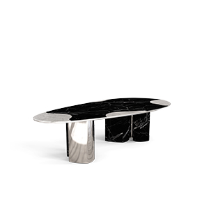 Ophelia nero marquina marble and silver Dining Table